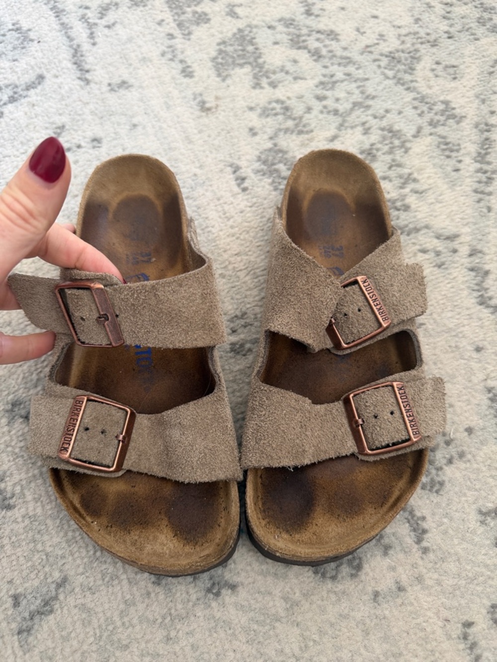 Birkenstock Women's  Two-Strap Suede Sandals in Taupe